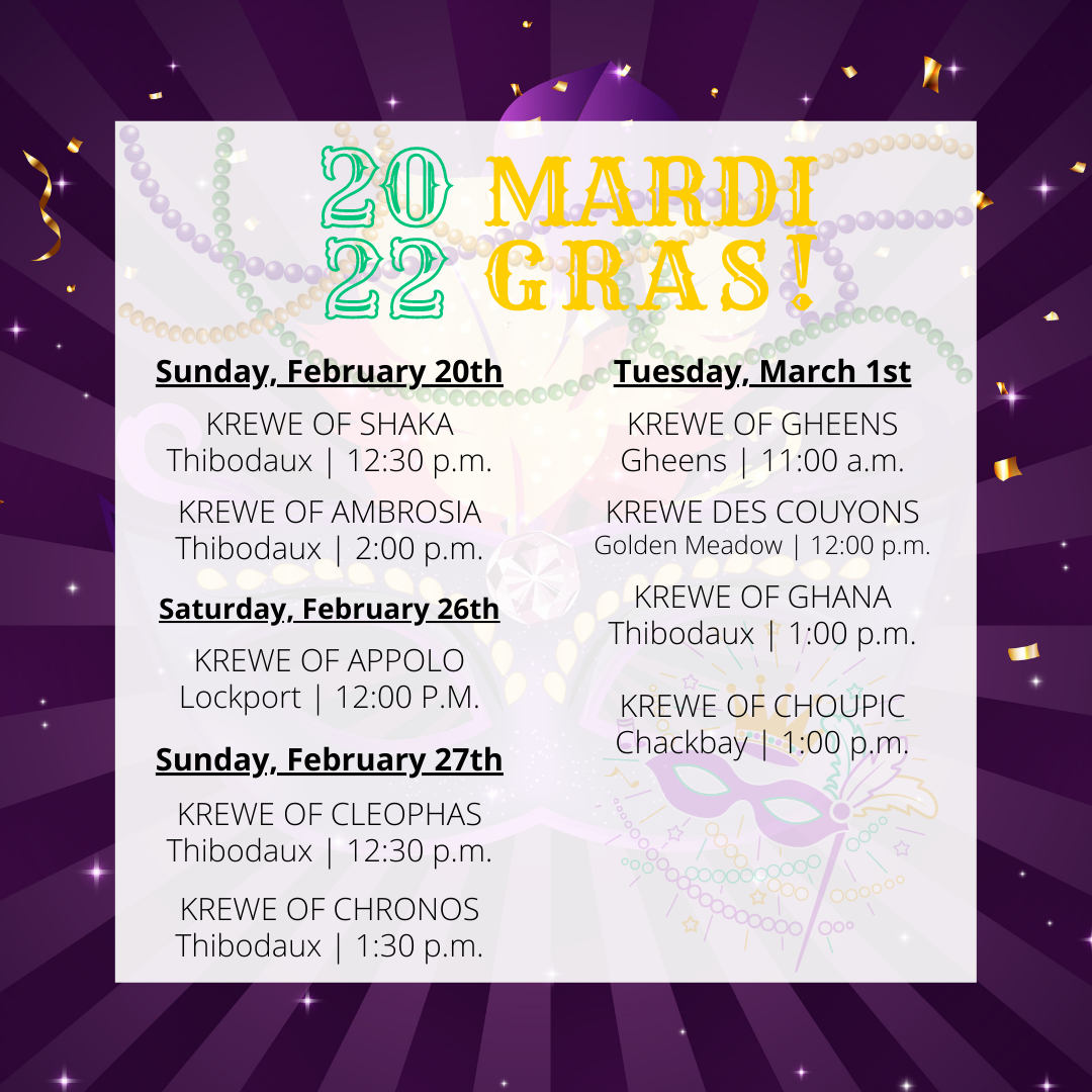 Louisiana’s Cajun Bayou Announces 2022 Mardi Gras Parade Schedules